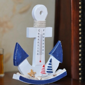 Stile mediterraneo artigianato di trasporto marittimo wall hanging ornament all'ingrosso orologio in legno a forma di gancio di ancoraggio per la decorazione - Product Image 2