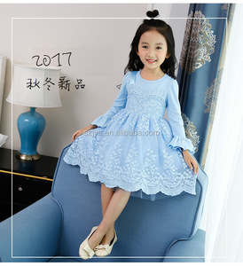 Robe en coton écologique en dentelle pour filles, à manches <span class=keywords><strong>trompette</strong></span>, robes de fête, printemps, - Product Image 1