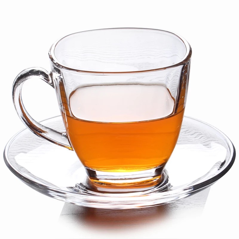 7oz Coffee Cup Glass Tea cup, Clear and Light weight Glass Tea and Coffee Cup with Saucer(Set of 2) Gift Box