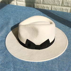 Sombrero de Panamá <span class=keywords><strong>blanco</strong></span> de fieltro de lana de Michael Jackson MJ, gorra de estilo de personaje Fedora para negocios o al aire libre, sombrero de traje de lana blanca - Product Image 4