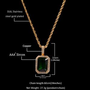 Nhà Thiết Kế Hiphop Nhiều Màu CZ Đá Quý Vuông Pha Lê Rhinestone <span class=keywords><strong>Ruby</strong></span> Mặt Dây Chuyền Nam Vòng Cổ - Product Image 4