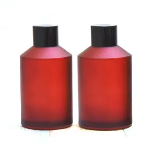 Fuyun bostion matt cor vermelha rodada garrafa de loção de vidro cosméticos garrafas vazias com tampa preta