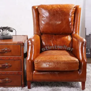 American Style Vintage <strong>Leather</strong> <strong>Armchair</strong> Over Tufted Tan <strong>Leather</strong> <strong>Reclining</strong> Sofa Chair Living Room Leisure Bedroom Accent Chair - Product Image 4