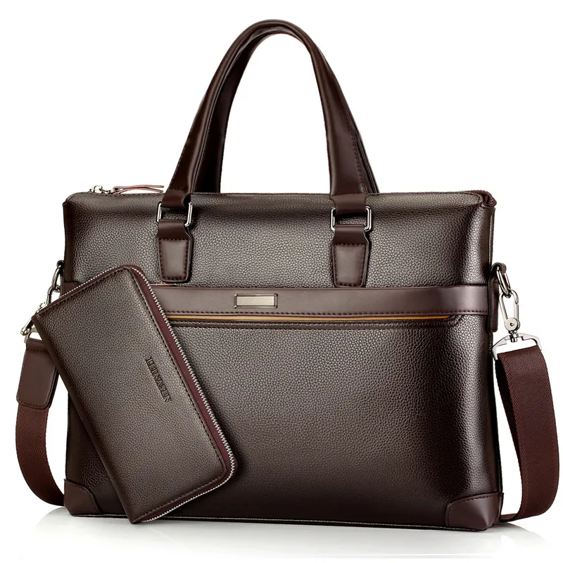 High Quantity Brand Business PU Leather Hand Men's Business Handbags Laptop Briefcase with Zipper