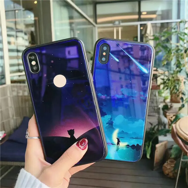 đêm Loạt Vỏ Điện Thoại Di Động TPU Bule Ray Kính Điện Thoại Shell đối với iPhone X 8 7 6 Cộng Với Phổ Case điện thoại thông minh