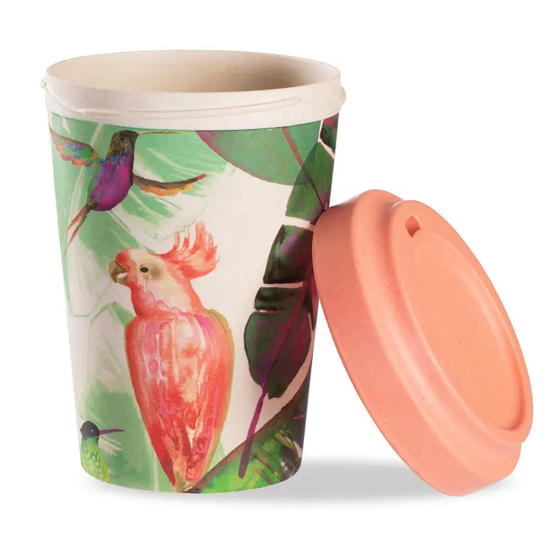 high quality ECO biodegradable bamboo lids bamboo fiber mug with silicone sleeve