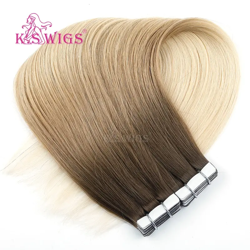 K.S WIGS Invisi Tape Hair Extensions 16 Inch Balayage Tape In Hair Extensions Tape In Extensions Human Hair