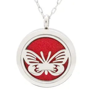 Stainless Steel Essential Oil Pendant Butterfly with Felt Pads Aromatherapy Hollow Out Diffuser Perfume Locket