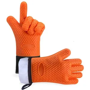 Guantes Extra largos de silicona para barbacoa, resistentes al calor, con agarre para los dedos, resistentes al agua, para cocinar al aire libre y cocina