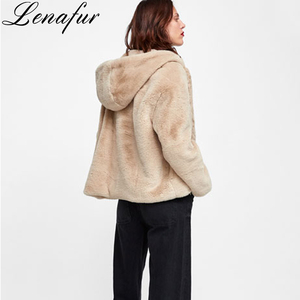 Winter Warm Soft Beige Artificial <strong>Fur</strong> Coats Manmade Rex Rabbit <strong>Fur</strong> <strong>Jacket</strong> Coat Faux <strong>Fur</strong> <strong>Hooded</strong> <strong>Jacket</strong> for Women - Product Image 5