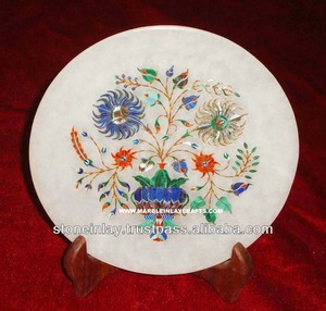 Assiette en marbre artisanal avec incrustation de pierres - Product Image 1
