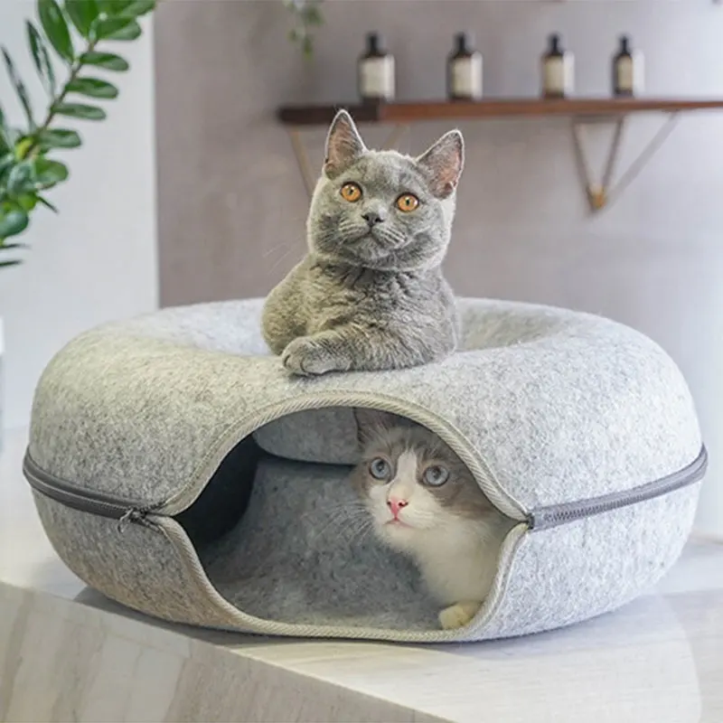 Pet tünel keçe moda serin vogue donut şekli çıkarılabilir fermuarlı yavru dört mevsim kedi yatak evi yuva