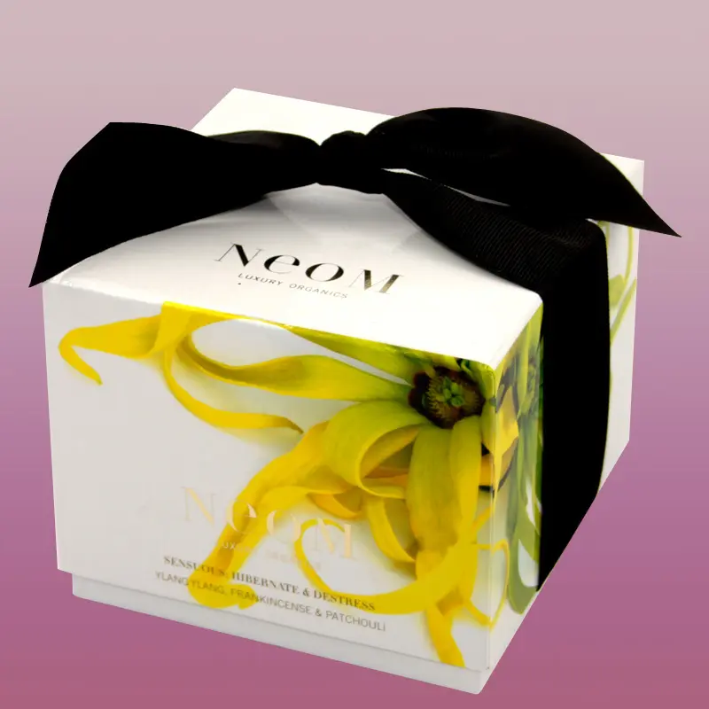 Beautiful paper gift packaging box with ribbon tie