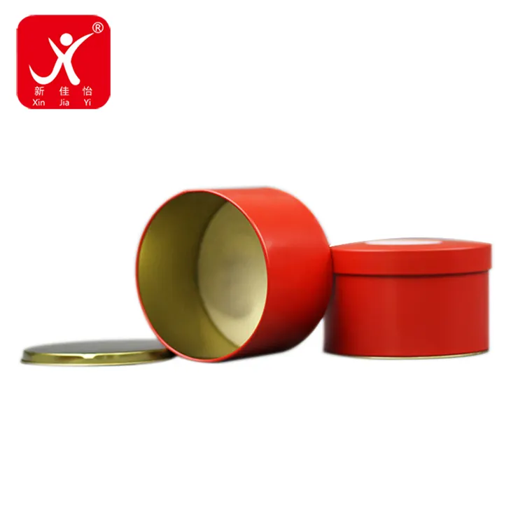 Xin Jia Yi Packaging Tea Tin Box Tea Small Red Yellow Round Metal Storage Easy Open Paper Lid Tin Boxes Special Bottom Cases