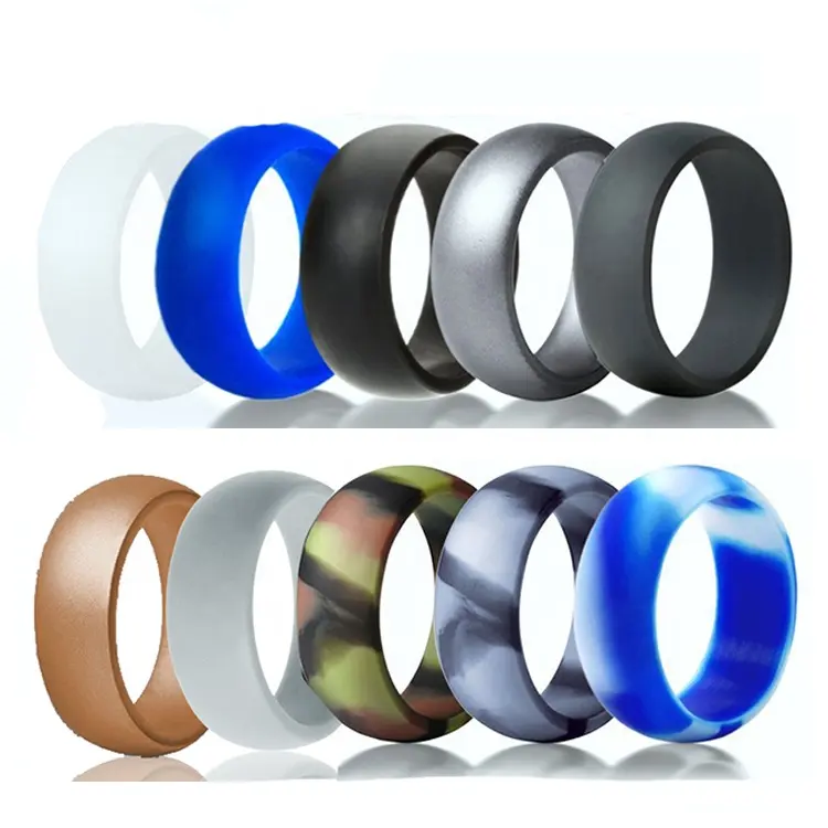 Silicone Wedding Ring for Men Affordable 8mm Metallic Rubber Wedding Bands Silicone Sports Rings Wedding Bands