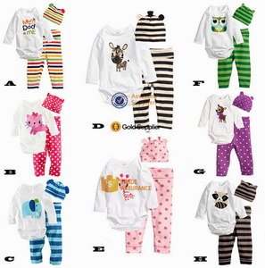 En gros Enfants D'été Pyjama 3 Pcs Set À Manches Courtes O-cou Pyjama Bébé Ensemble - Product Image 1
