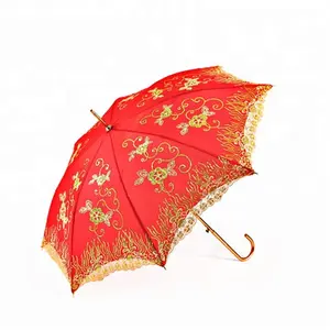 China supplier wholesale red Lace edge Wedding Umbrella Bride Marry umbrella