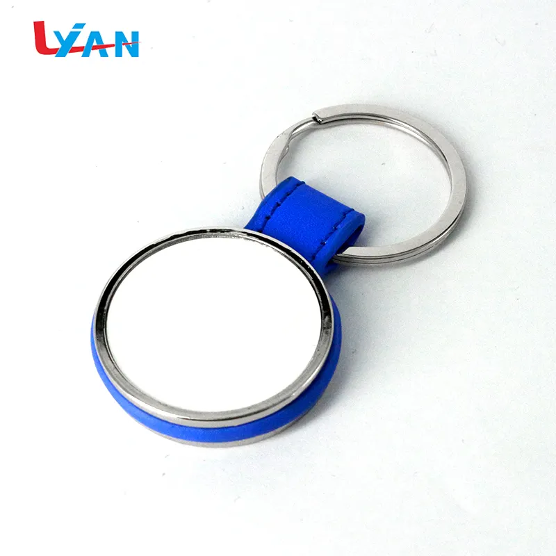 Blank metal key chain sublimation round custom logo blue gift keychain