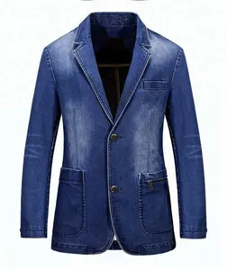 D&S factory dropshipping vintage dark blue denim jacket sample style men's blazer suit jacket