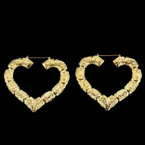 18k לב צורת גדול גודל זהב במבוק עגילי חישוק