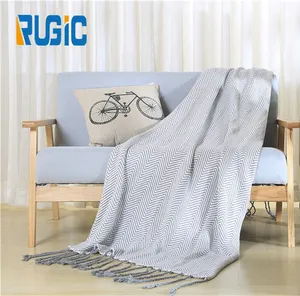 उच्च गुणवत्ता नरम टीवी कंबल झपकी कंबल 100% कपास बुनना सोफे फेंक सोफे झालरदार लटकन बुना हुआ धागा कंबल