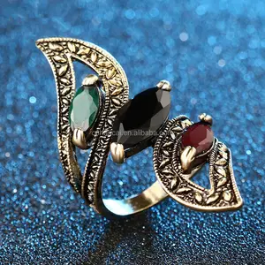 时尚复古大戒指古董金色马赛克多彩树脂戒指的妇女大小17 18 19 20土耳其珠宝