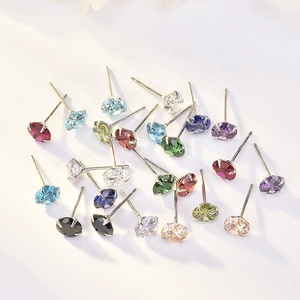 CEZ01 Pendientes <span class=keywords><strong>de</strong></span> Plata <span class=keywords><strong>de</strong></span> Ley 925 con Circonita Cúbica <span class=keywords><strong>de</strong></span> Corte Redondo, Joyería <span class=keywords><strong>Fina</strong></span> Coreana, Estilo Veraniego, con Piedra <span class=keywords><strong>de</strong></span> Nacimiento, para Mujer, Regalo - Product Image 4