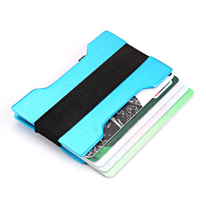 <span class=keywords><strong>Porte</strong></span>-cartes de crédit simple avec logo personnalisé en gros, poche avant, bande élastique en aluminium doré, pince à billets, portefeuille minimaliste fin - Product Image 3