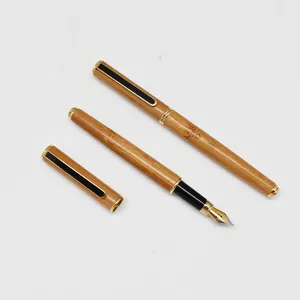 Bút Máy Vàng Đầu Bút Chất Liệu Tre Với Hộp Quà Tặng Bao Bì Bút Máy