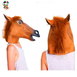 Déguisement cheval de couleur marron, déguisement Cosplay, tête complète en Latex, masques de fête, HPC-0403