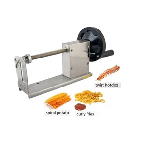 Pemotong Kentang Baja Tahan Karat 3In 1 Manual, Pemotong Kentang Goreng Keriting Spiral