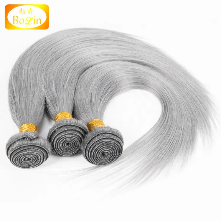 Straight Grey Brazilian Remy Hair Weave Silver Gray Color Human Hair Bundles Extension