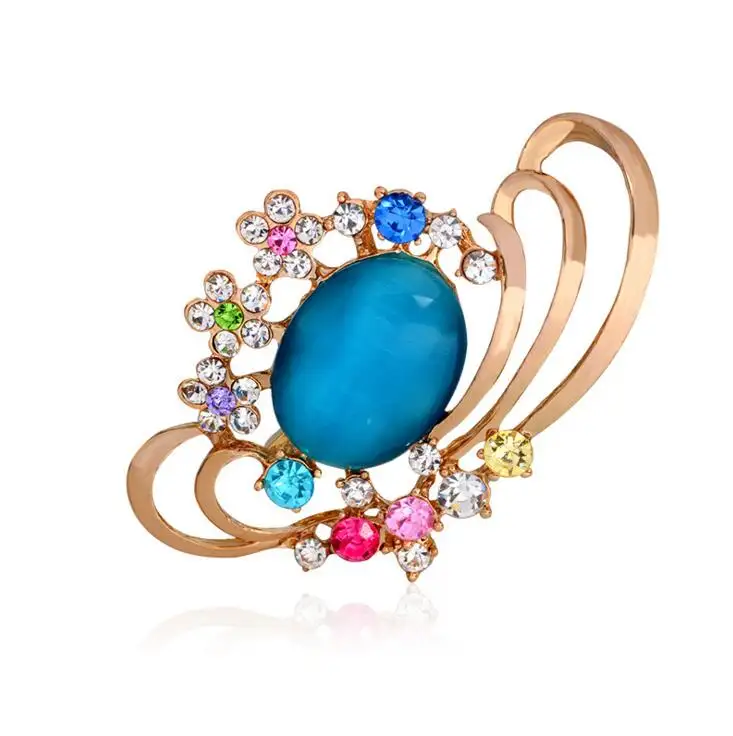 Baru Opal Rhinestone Bros untuk Wanita Vintage Fashion Wanita Perhiasan Emas Opal Bros Bunga Bros Pin Mujer