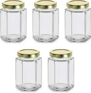 Popular Hexagon Glass Bee Honey Jar 280ml 380ml
