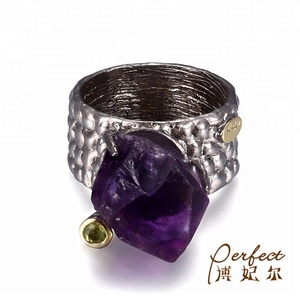 Fatti a mano di Grandi <span class=keywords><strong>Ametista</strong></span> <span class=keywords><strong>Pietra</strong></span> Grezza 925 <span class=keywords><strong>Anello</strong></span> In Argento Sterling - Product Image 3