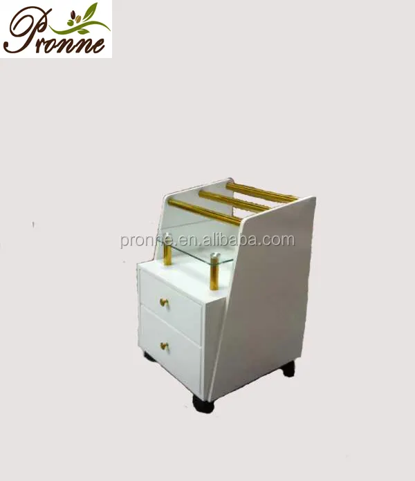 beauty salon white golden pedicure cart with wheels