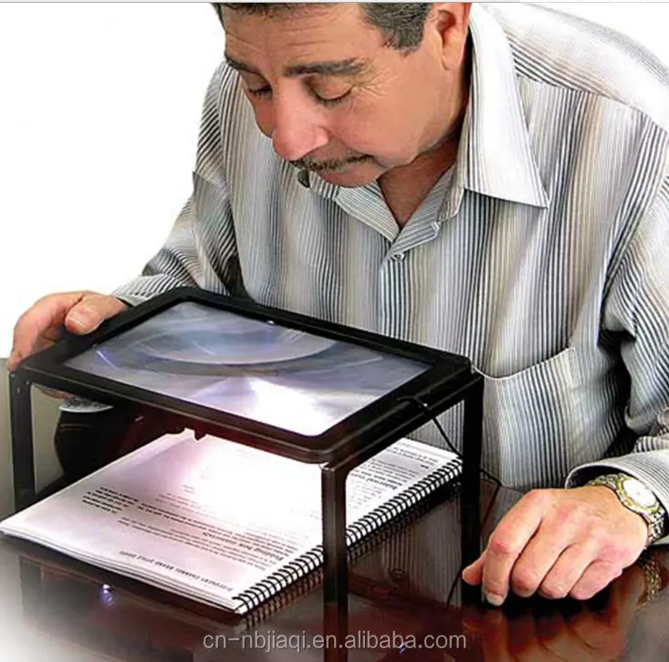 Full Page Desk Type Magnifying Glass Illuminated Hands Free Magnifier with 4 LED Lamps for Old Man Reading