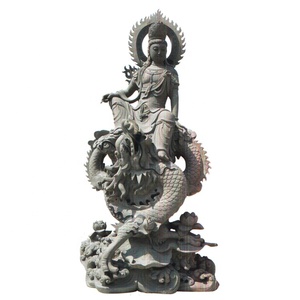 Statue de Kuan <span class=keywords><strong>Yin</strong></span> avec dragon sur mesure en gros, sculpture de <span class=keywords><strong>Quan</strong></span> <span class=keywords><strong>Yin</strong></span> en pierre naturelle, sculpture de jardin d'extérieur, garantie 1 an - Product Image 1