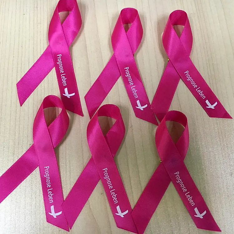 Custom Made Satin Ribbon Awareness Pink Ribbon Lapel Pin Badge / Breast Cancer Pin