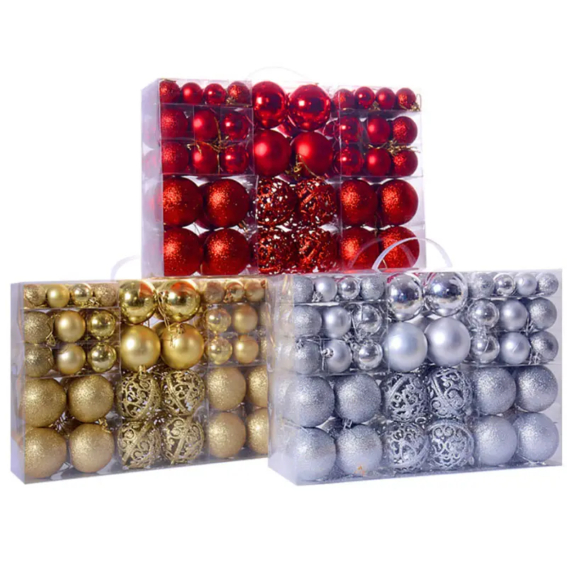 100 piezas de bola de Navidad caja de regalo árbol de Navidad adornos con 3-6cm luz/Mat/Rosa/hueco bola de Navidad de plástico adornos/