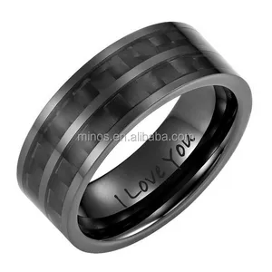 Mens Penis Ring Vibrator, New Mens 8mm Double Row Black Carbon Fiber Black Ceramic Ring