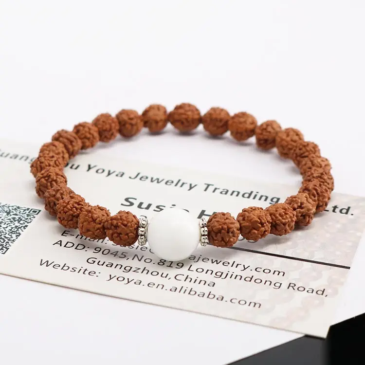 BW3033 Rudraksha bead with white bead mala yoga meditation bracelets,bodhi seed bead bracelets