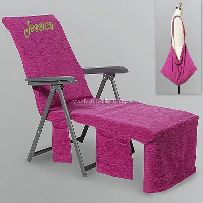 Microfiber 일요일 Lounger 동료 비치 타월은 휴일 정원을 위한 주머니 부대를 나릅니다