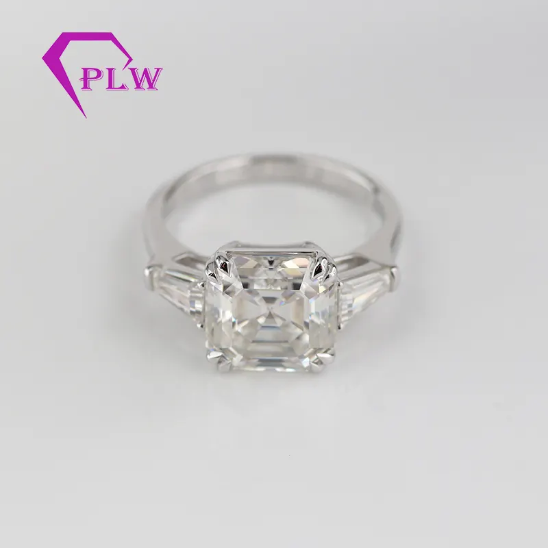 Enorme gem tapered accenten asscher cut moissanite trouwring white solid gold