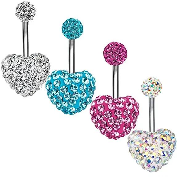 Multi Colors Medical Stainless Steel Ombligo Belly Navel Piercing Jewelry Shambhala Crystal Heart Belly Navel Ring