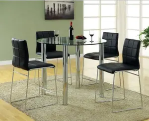 5 adet modern siyah sayacı yüksekliği yuvarlak cam yemek masası ve sandalye seti
