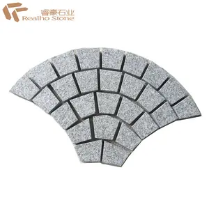 En forma de abanico G603 granito de malla de Cobblestone adoquines para baldosas