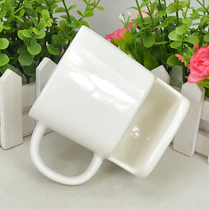 Tazza <span class=keywords><strong>da</strong></span> caffè in ceramica riciclata collezione minimalista tazza <span class=keywords><strong>da</strong></span> tè bianca sostenibile e piattino con porta biscotti | YST fabbrica di ceramiche - Product Image 3