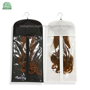 Hair Bags Hair Coustomized Wholesale Beautifully Zipper Transparent Clear Plastic Non Woven Wig Storage Packaging Hair Bags With Logo Hanger
