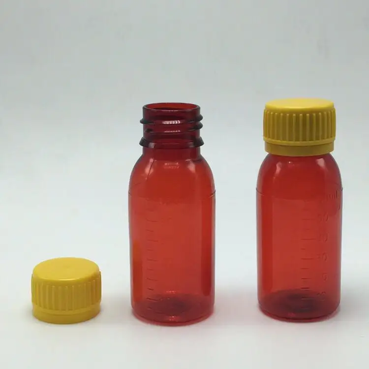 थोक दवा एम्बर प्लास्टिक दवा की गोली 30ml 60ml 100ml 120ml 250ml खांसी सिरप बोतल छेड़छाड़ सबूत